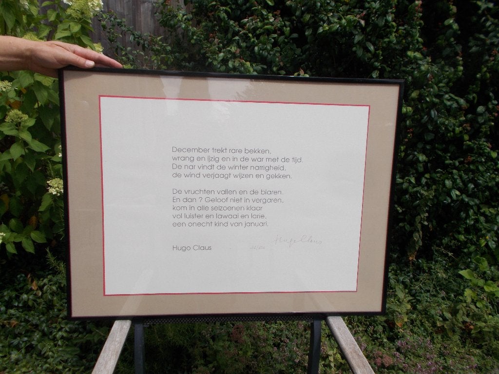 Hugo Claus gekaderd gedicht handgesigneerd 21/150, Boeken, Ophalen, Zo goed als nieuw