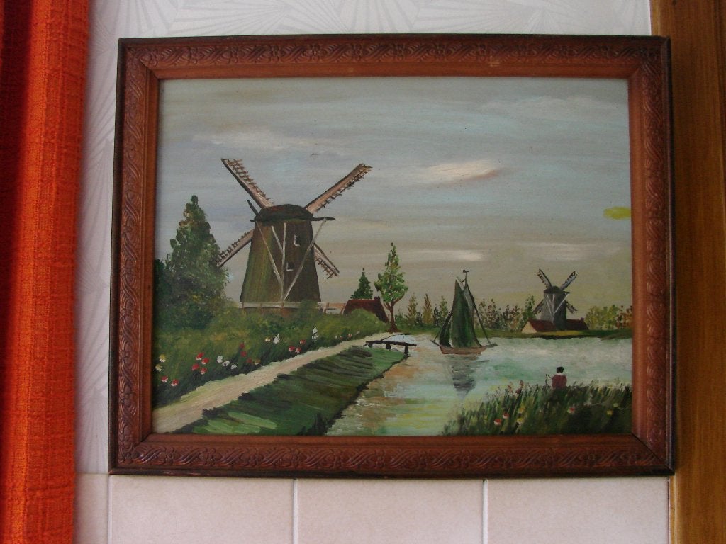 schilderijtje: molenzicht, Antiquités & Art, Art | Peinture | Classique, Peinture à l'huile, Paysage, Peint à la main, Enlèvement