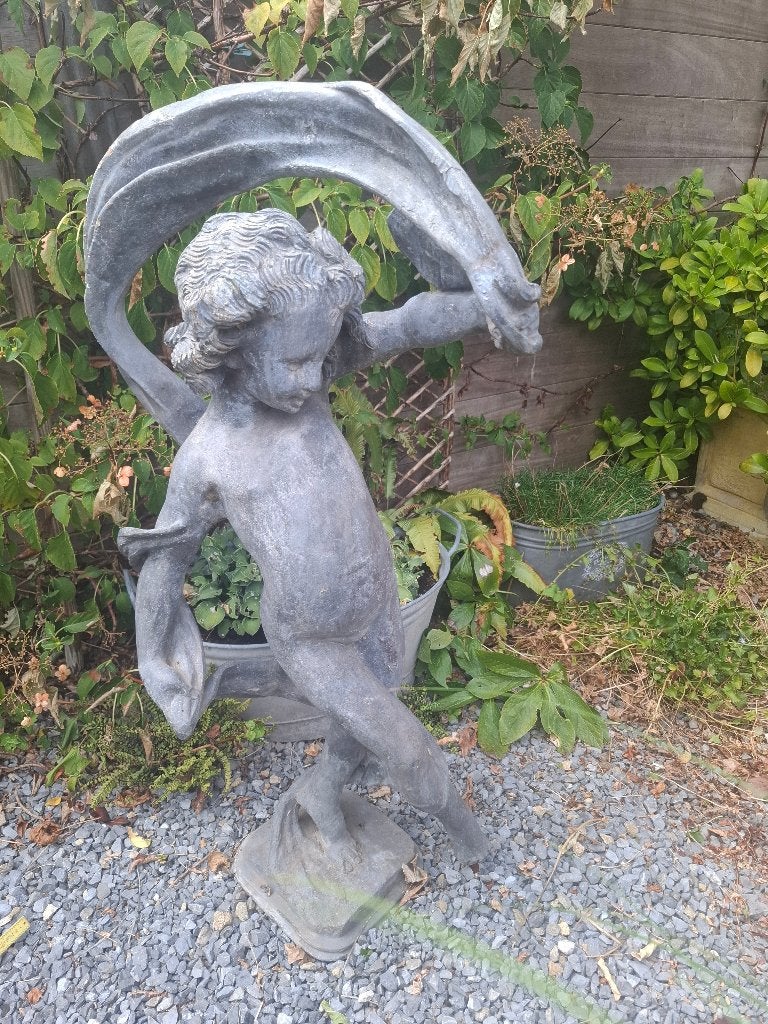 Loden tuinbeeld engel, Tuin en Terras, Ophalen, Gebruikt, Metaal, Overige typen