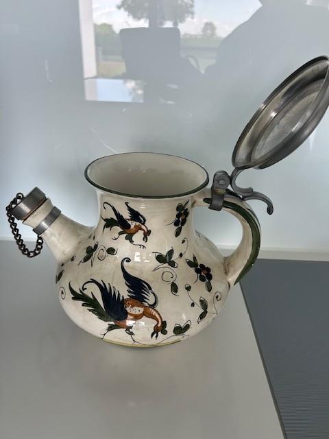 Capodimonte Keramische wijnkan met tinnen deksel, Antiek en Kunst, Antiek | Keramiek en Aardewerk, Ophalen of Verzenden