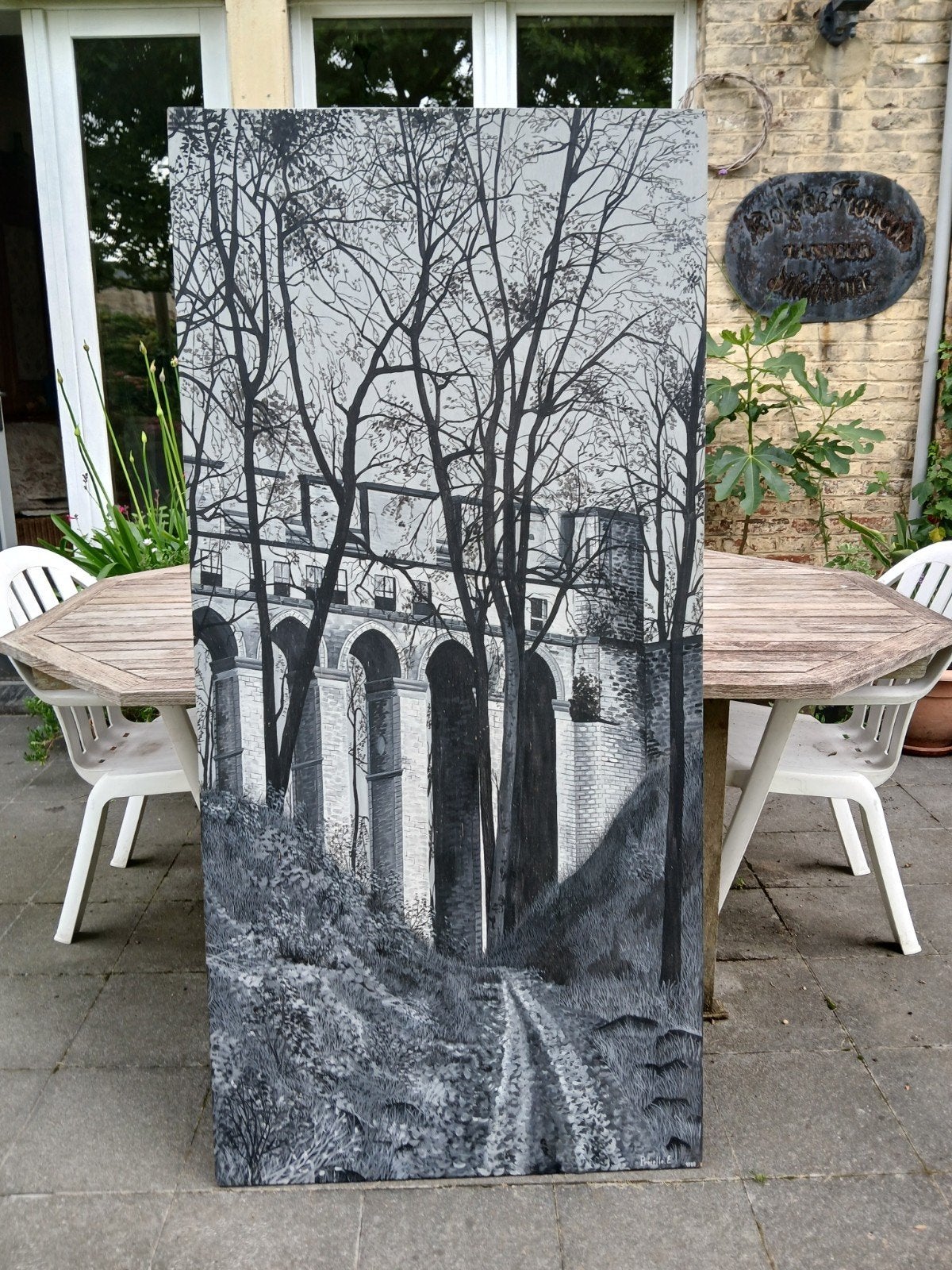 Grand panneau decoratif monochrome "le viaduc" par Precelle., Maison & Meubles, Accessoires pour la Maison | Peintures, Dessins & Photos