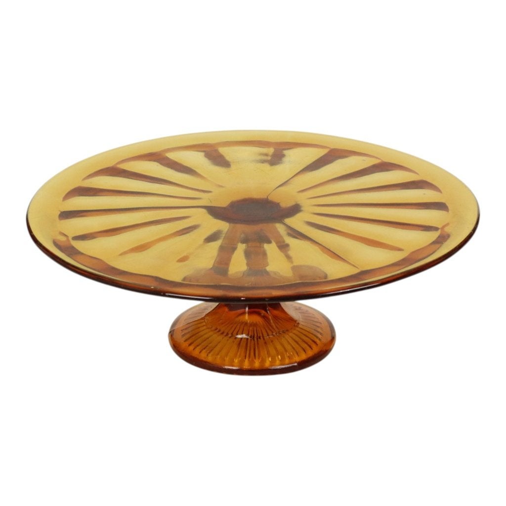 Art Deco Amber Oranje Taartschotel Schaal Depression Glass, Enlèvement ou Envoi