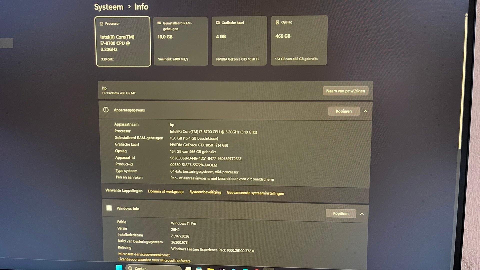 Hp prodesk i7 GTX1050ti 4gb, Informatique & Logiciels, Enlèvement ou Envoi, Comme neuf