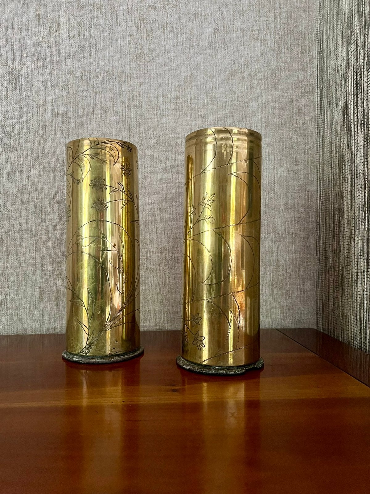 Paire de douilles d’obus ciselées - Trench Art (1914-1918), Enlèvement, Armée de terre, Douilles ou Pièces de fouille