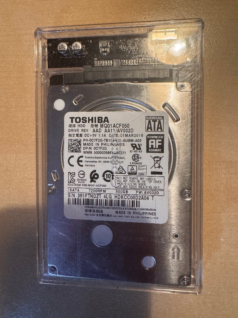 Toshiba 2,5" 500 GB 7200 RPM USB externe harde schijf, Computers en Software, 500 Go, HDD, Ophalen of Verzenden, Laptop
