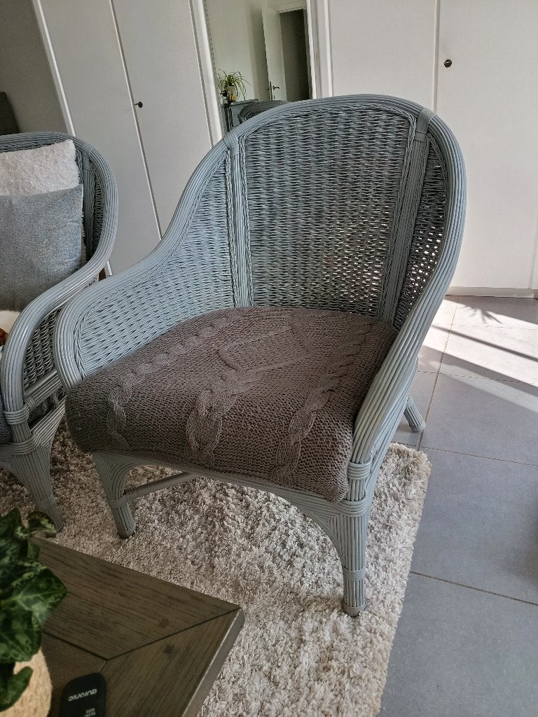 2 fauteuils en rotin gris — rotin naturel offerts, 75 à 100 cm, Enlèvement, Utilisé, Bois