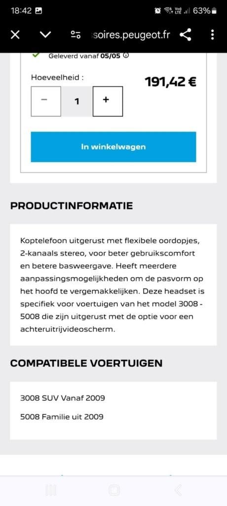 bluetooth koptelefoon ( headset ) voor Peugeot 5008 family, Ophalen, Nieuw