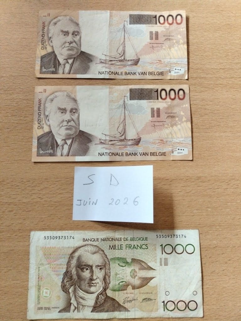Lot de 3 billets de 1000 Francs Belges (Permeke & Grétry), Timbres & Monnaies, Billets de banque | Belgique, Billets en vrac, Enlèvement