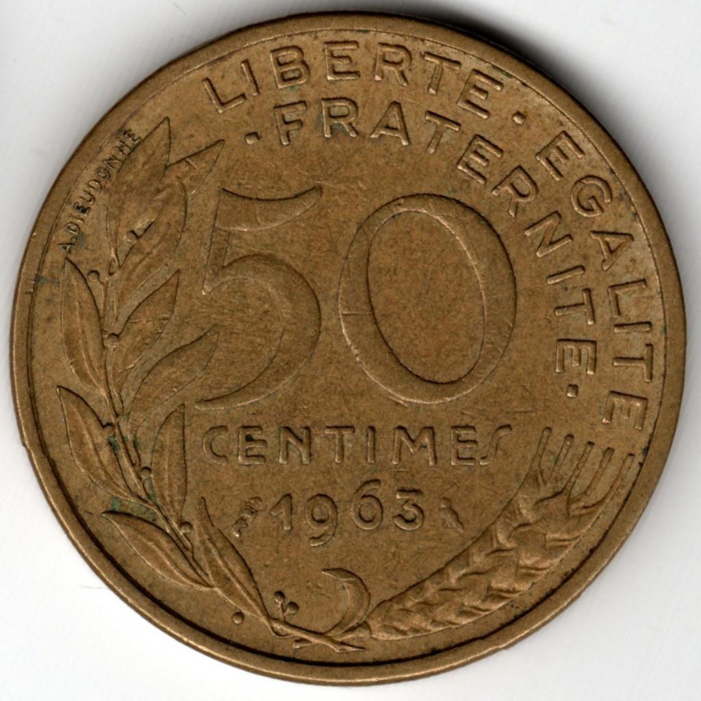 France : 50 centimes 1963 KM #939 .2 4 Plis Ref 16663, Enlèvement ou Envoi, France, Monnaie en vrac