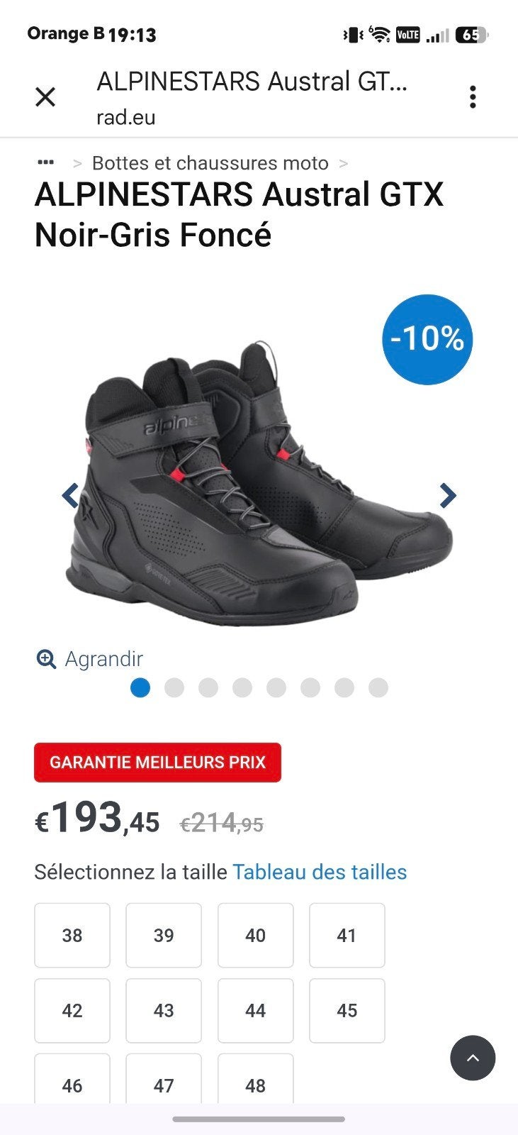 chaussures moto 43, Enlèvement