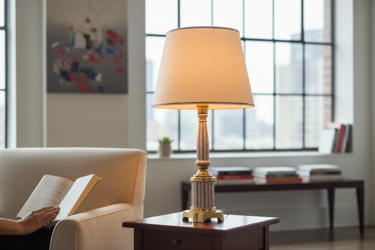 Vintage keramieken tafellamp/ lampadaire met messing accent, Huis en Inrichting, Lampen | Lampenkappen, Gebruikt, Verzenden