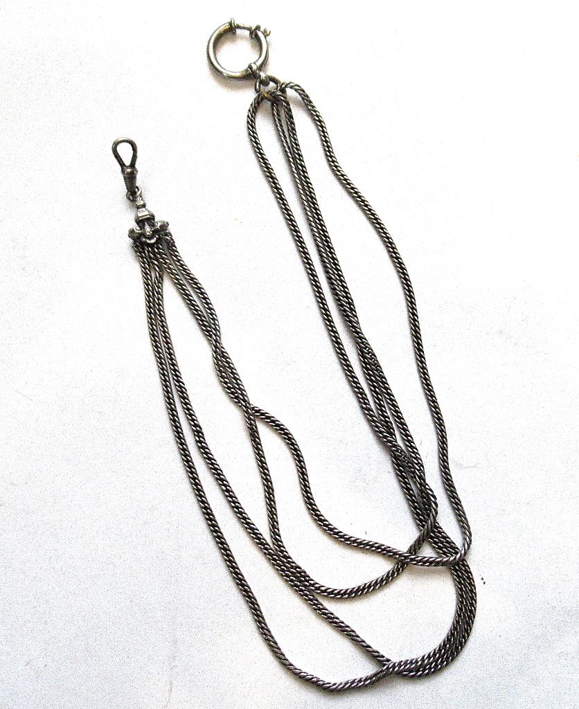 Chaîne de montre antique en argent sterling à 4 rangées., Enlèvement ou Envoi, Argent