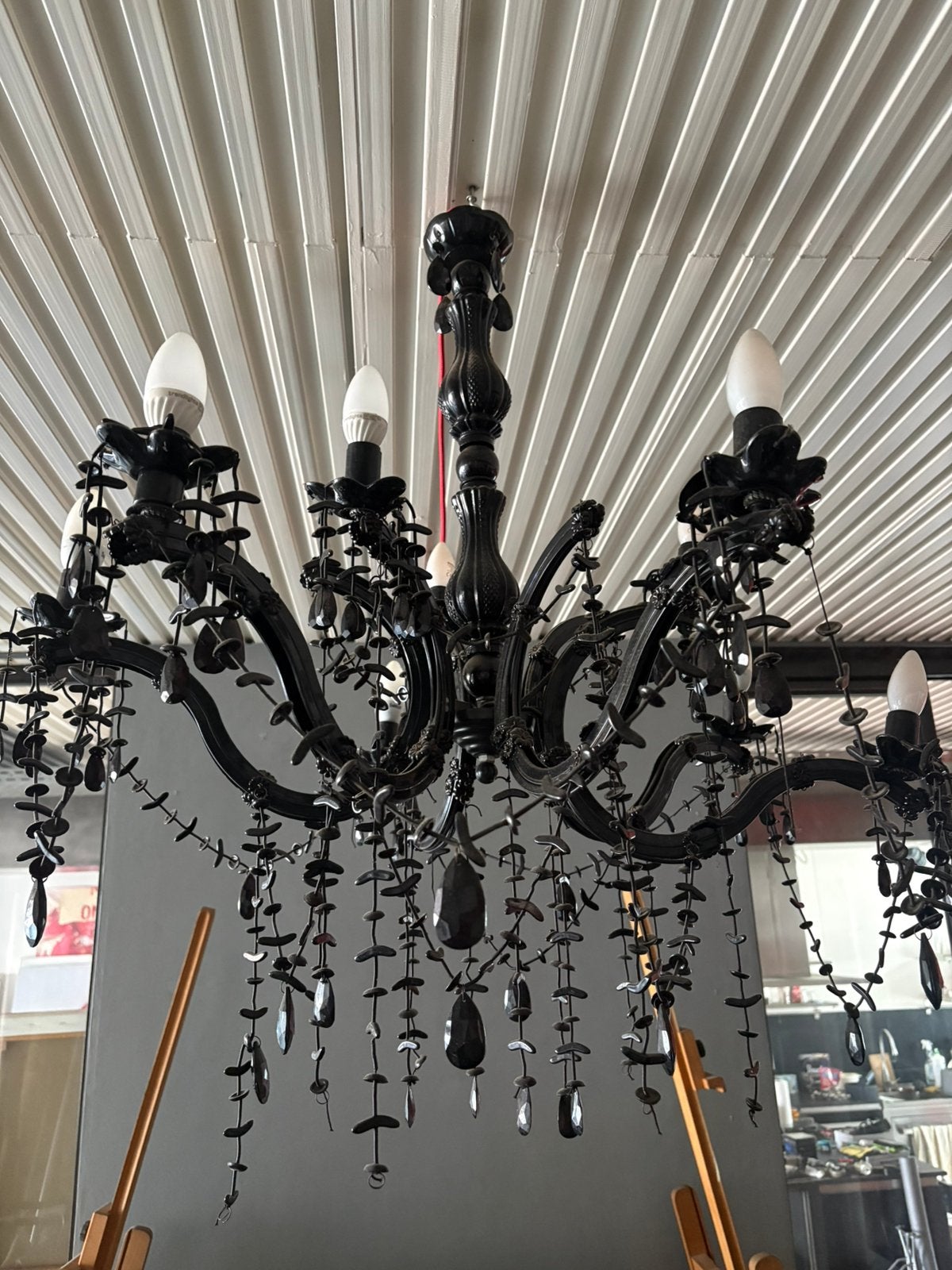 Lampe lustre style Kartel Marie Thérèse Baroque / Gothique, 75 cm, Vintage, Noir, Comme neuf
