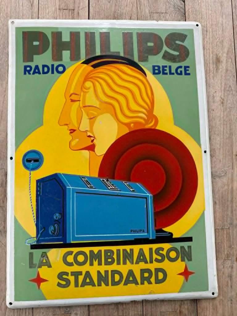 Plaque émaillée ancienne Philips Radio Belge- Art Déco- 1930, Collections, Enlèvement ou Envoi, Autres types