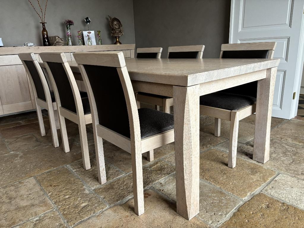(Bleke) Eettafel met 6 stoelen, Huis en Inrichting, Ophalen, Gebruikt, Eikenhout, 200 cm of meer