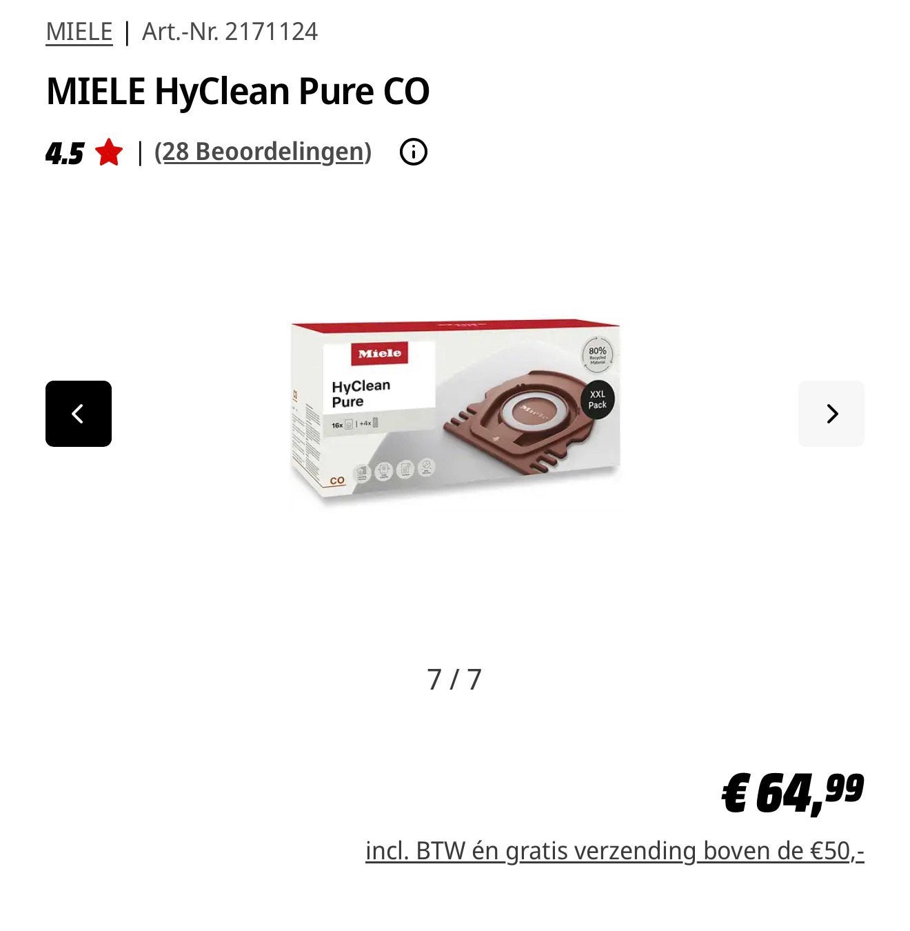 Stofzuigerzakken Miele HyClean pure CO, Ophalen