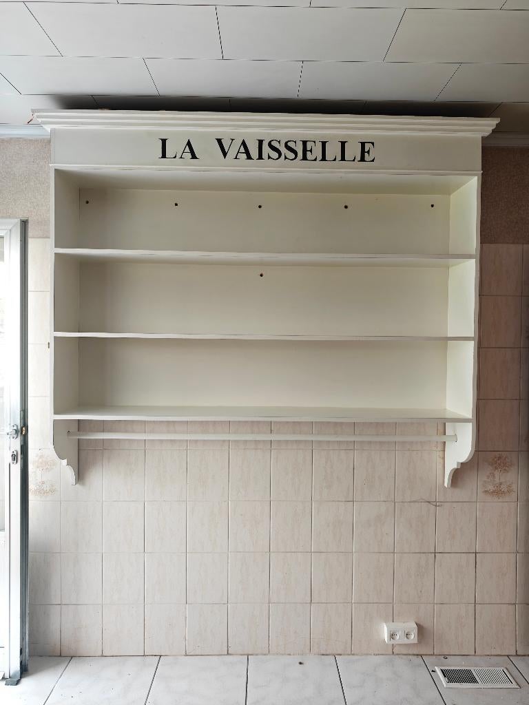 Landelijk houten wandrek / serviesrek "La Vaisselle", Ophalen, Met plank(en), Gebruikt, 150 tot 200 cm