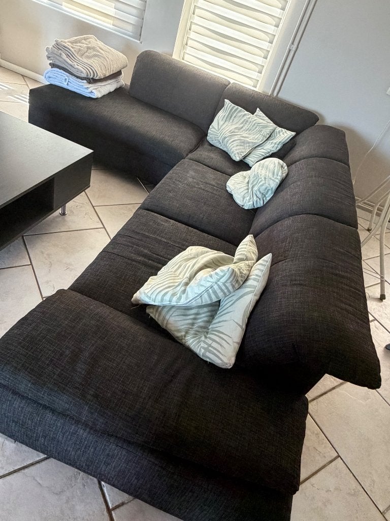 Salon en coin avec méridienne en tissu gris anthracite, Enlèvement, Utilisé, Tissus