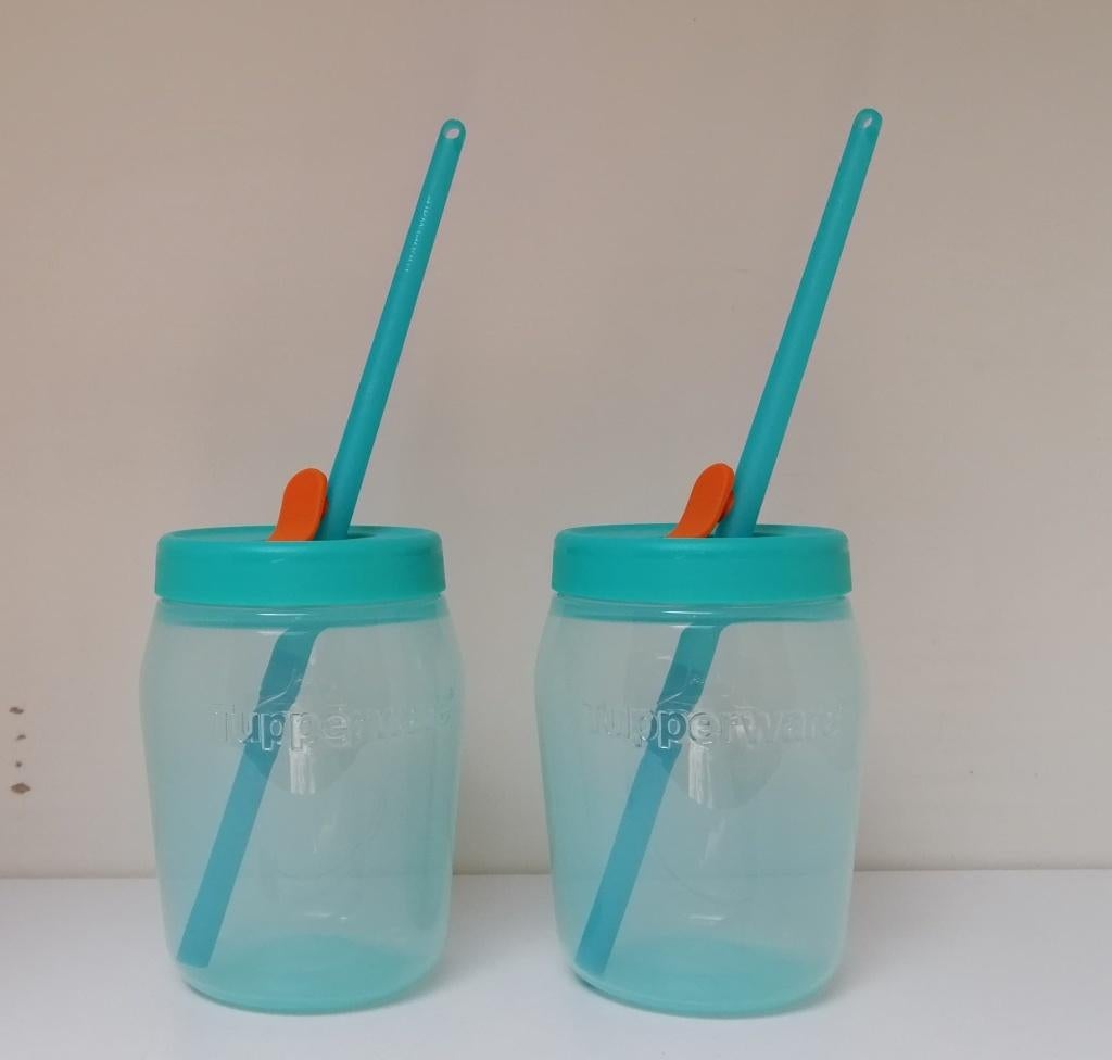 Tupperware™ « Universal Jar + Rietjes Eco » 550 ml x 2, Verzenden, Nieuw, Blauw, Bus of Trommel