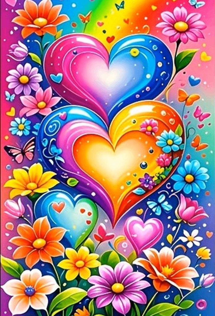 50x40cm Diamond Painting hartjes bloemen (rond) nr 105, Fantasie, Nieuw, Meerkleurig, Ophalen of Verzenden