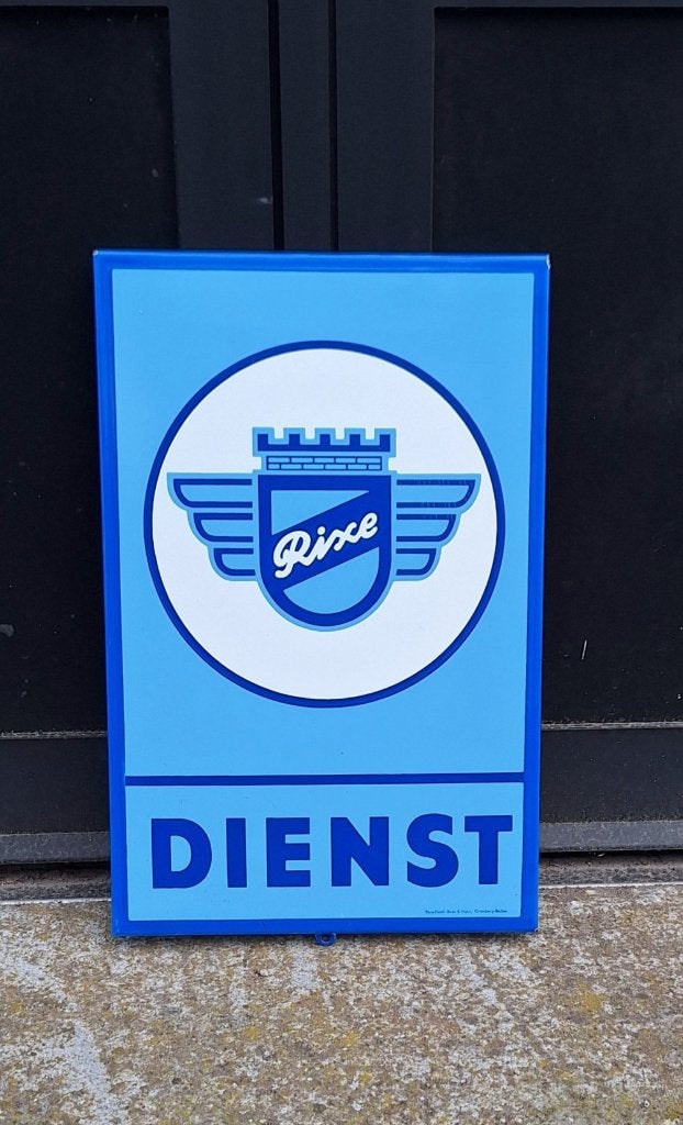 Origineel emaille reclamebord Rixe Dienst motorfietsen., Ophalen of Verzenden, Zo goed als nieuw, Reclamebord