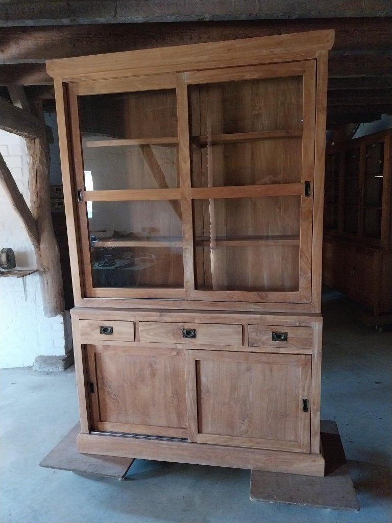 Prachtige Teak Buffetkast 145 cm, Huis en Inrichting, Kasten | Vitrinekasten, Ophalen, 200 cm of meer, Glas, Zo goed als nieuw