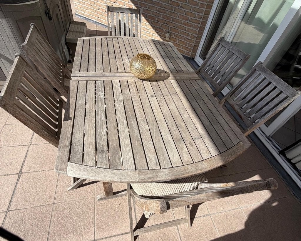 Hardhouten tuinset en 6 verstelbare stoelen, Tuin en Terras, Ophalen, Gebruikt, Hardhout, 6 zitplaatsen