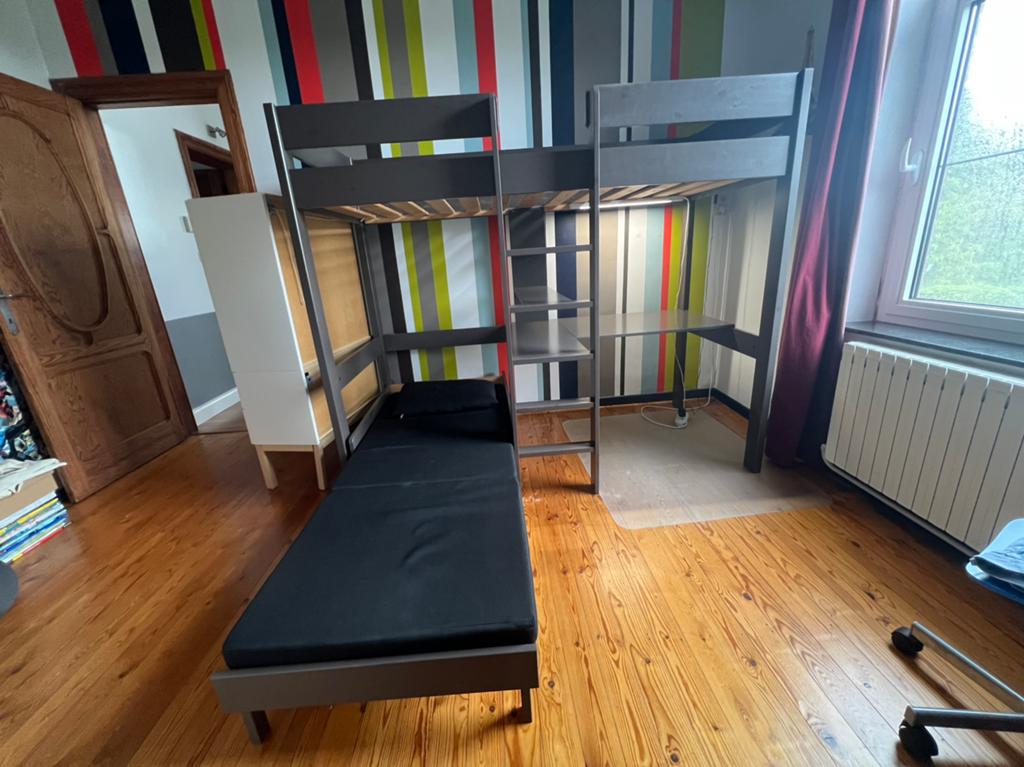 Lit en hauteur, bureau, fauteuil, Maison & Meubles, Enlèvement, Comme neuf, 200 cm
