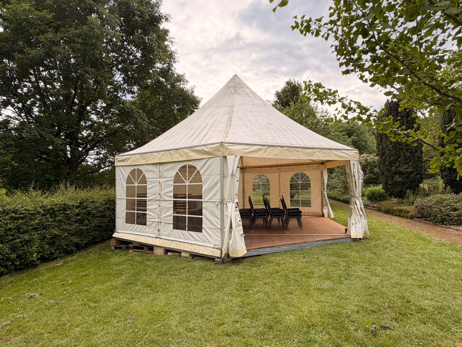 Zeshoek Pagodetent Professioneel incl vloer, Tuin en Terras, Partytenten, Ophalen, Zo goed als nieuw, Pagodetent