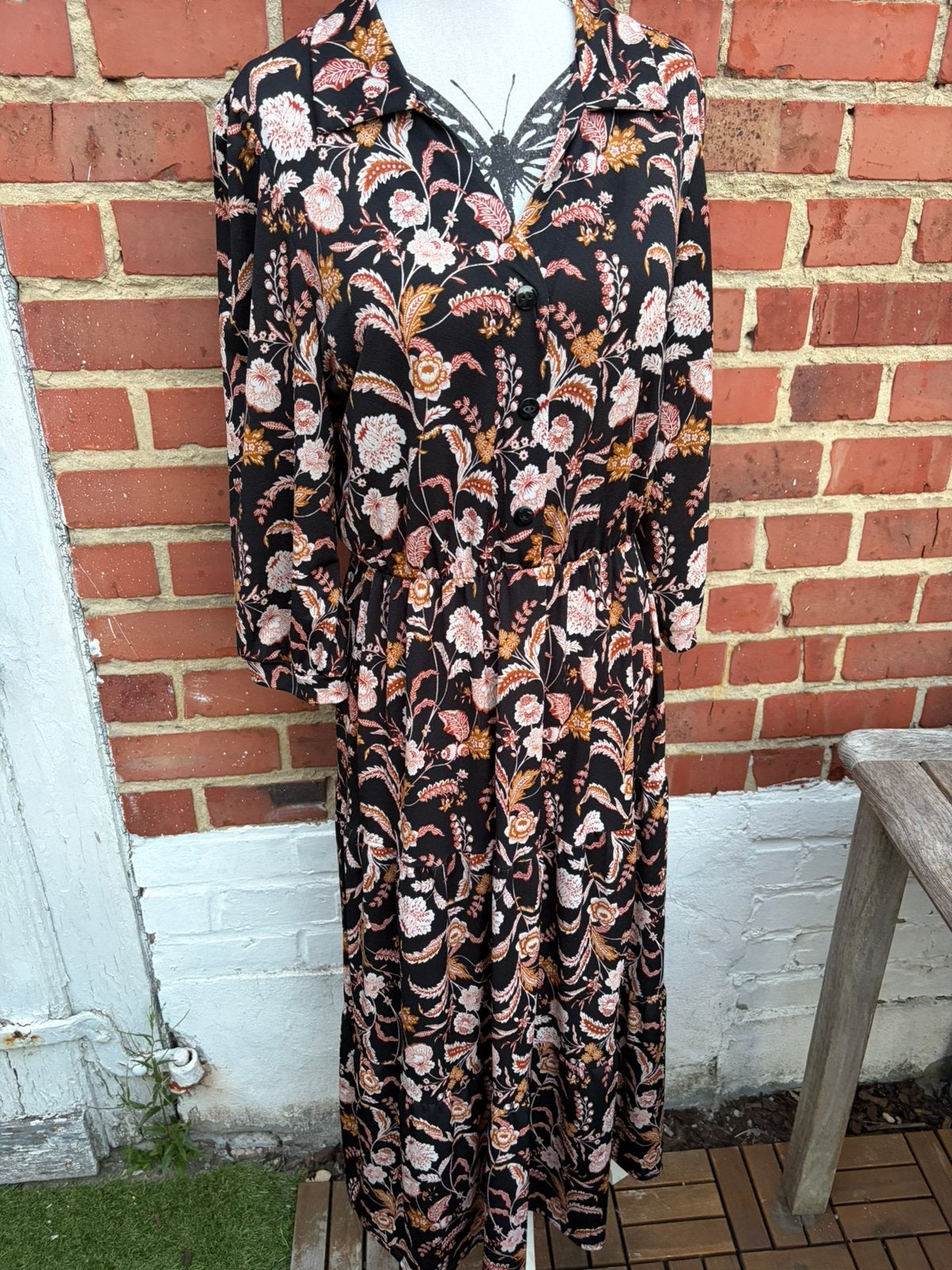 Lange jurk met bloemrn, l&l, 38, Kleding | Dames, Maat 38/40 (M), Zwart, Nieuw, Ophalen of Verzenden
