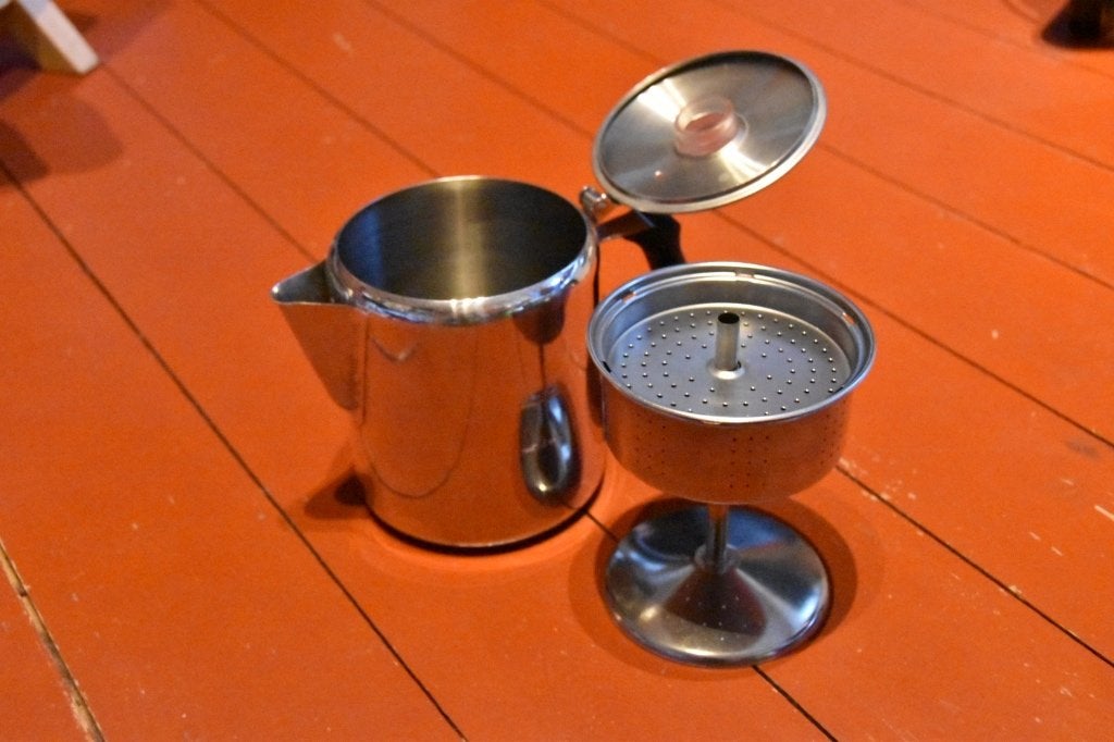 roestvrij stalen percolator koffiekannetje GSI GLACIER, Autres marques, Argent, Comme neuf, Enlèvement