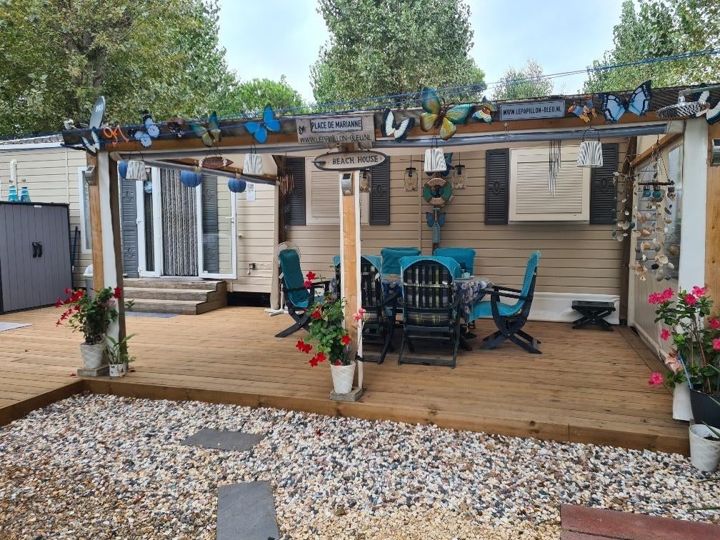 4 t/m 12 juli Luxe mobile home direct a/d Middellandse Zee, Wasmachine, Recreatiepark, Languedoc-Roussillon, Chalet, Bungalow of Caravan