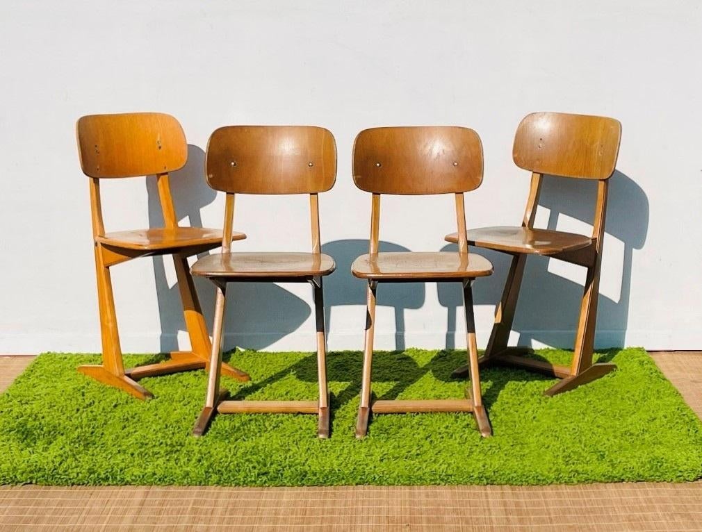 4 Casala schoolstoelen ~ Vintage 60s ~ Stoelen, Huis en Inrichting, Stoelen, Gebruikt, Eén, Hout, Ophalen of Verzenden