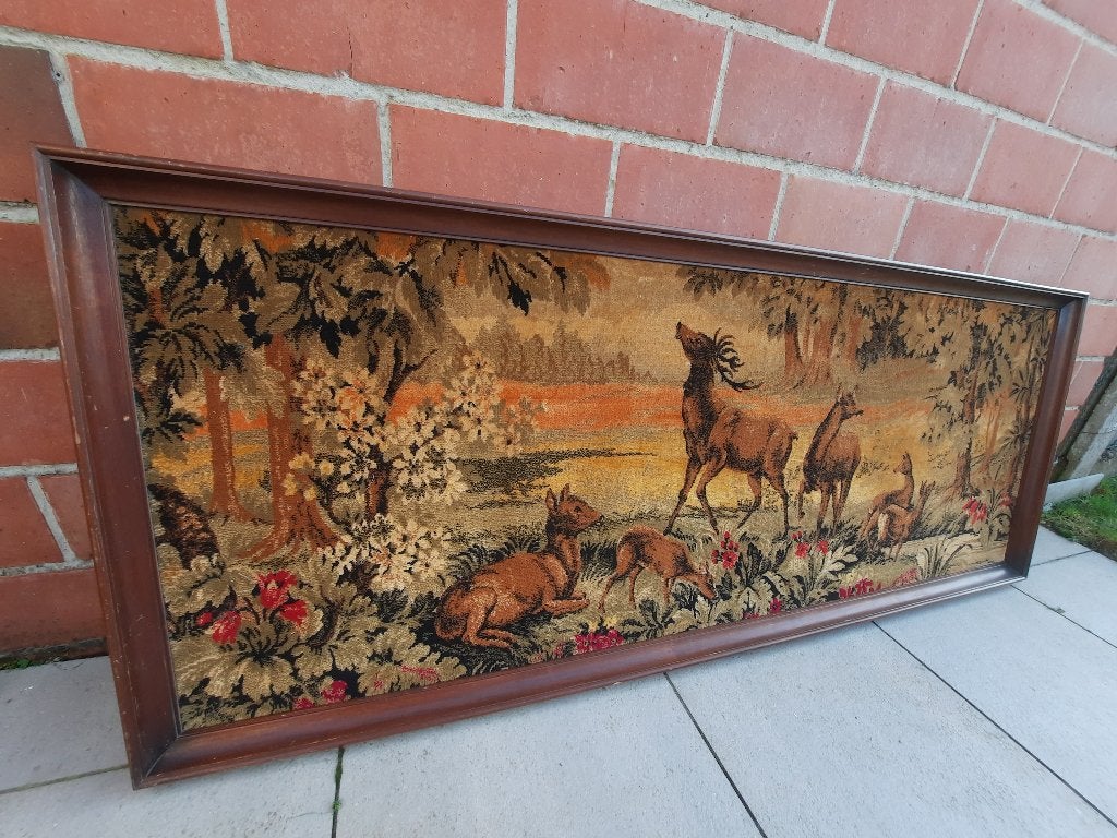Vintage wandtapijt in houten kader, Ophalen