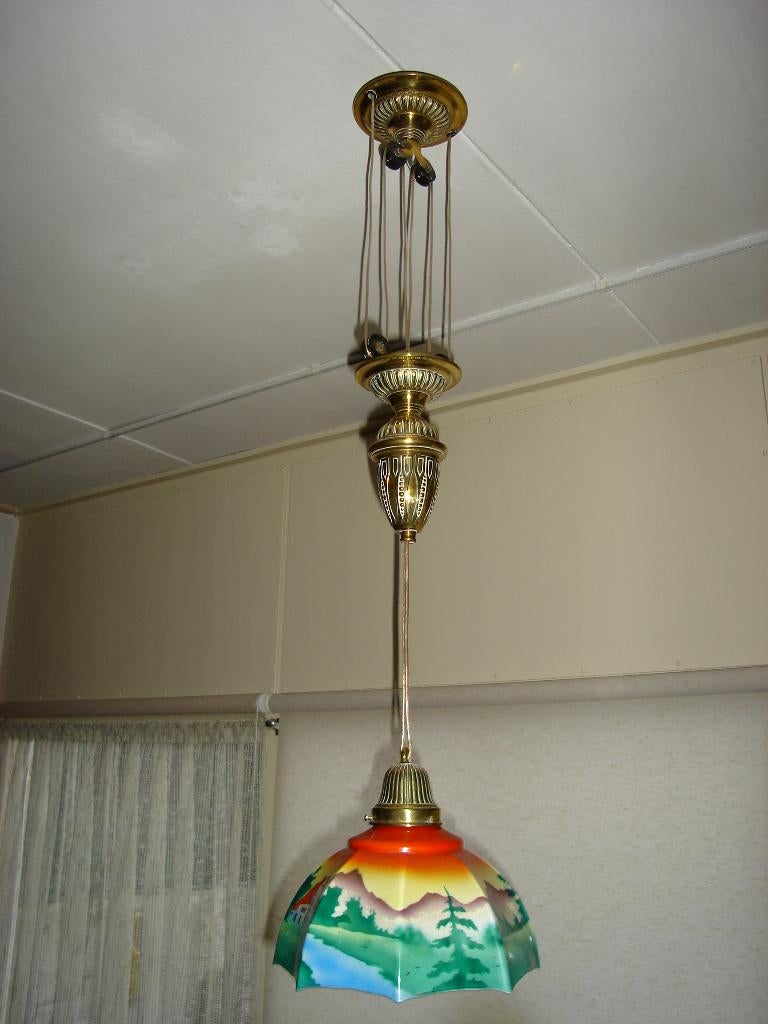2 Antiek beschilderde Hanglampen, Ophalen of Verzenden