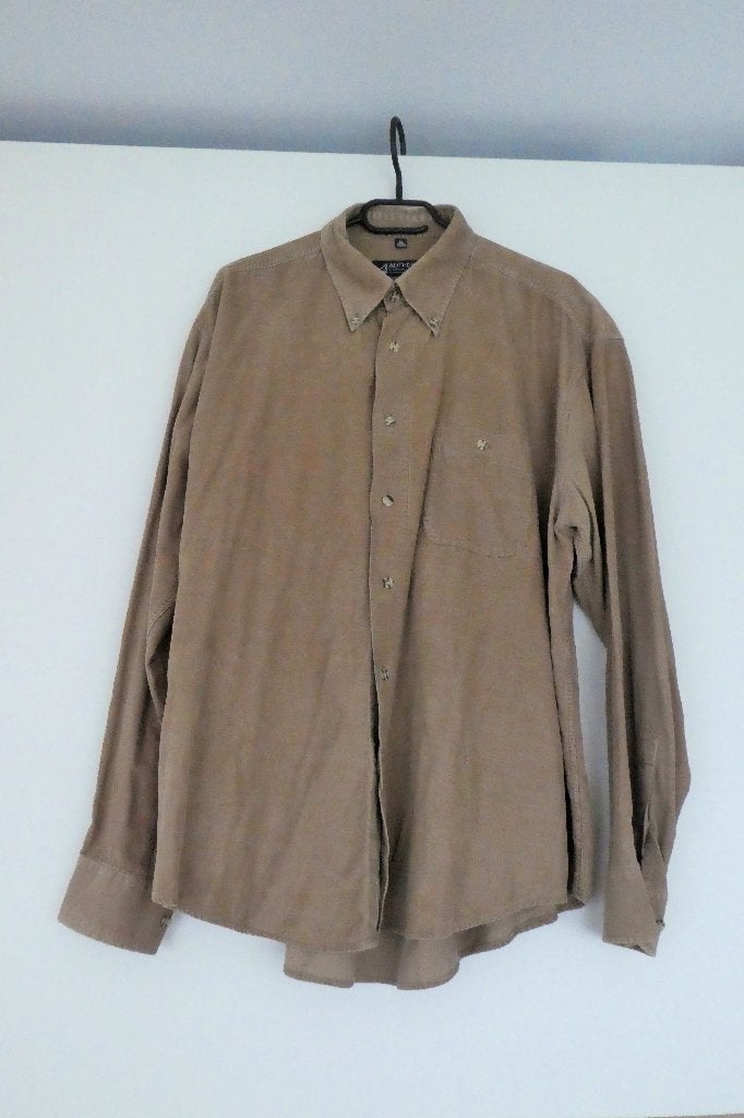 Chemise Homme Velour Côtelé Camel XL, Enlèvement, Porté, Tour de cou 43/44 (XL)