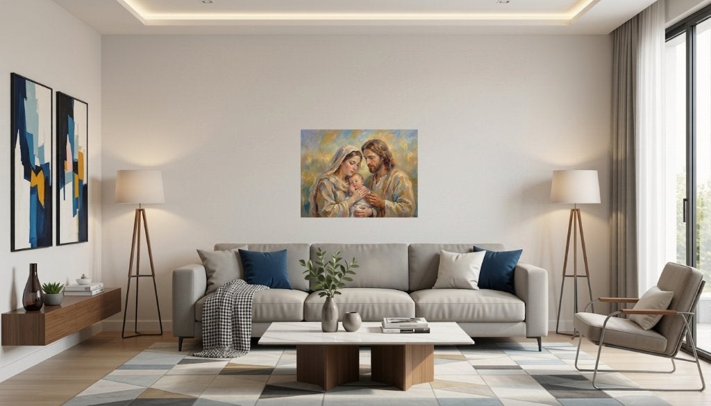Jésus Marie et Joseph "La prière" / (plusieurs supports), Portrait ou Personnes, Signé, Technique mixte, Toile