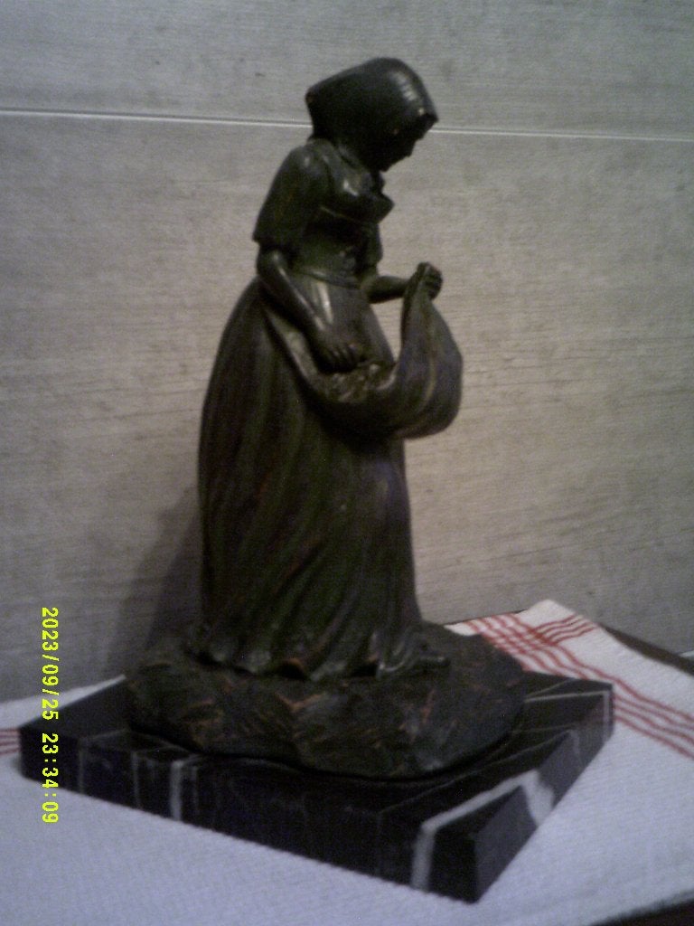 Semeuse objet d'art en Bronze avec patine verte très belle, Ophalen, Brons