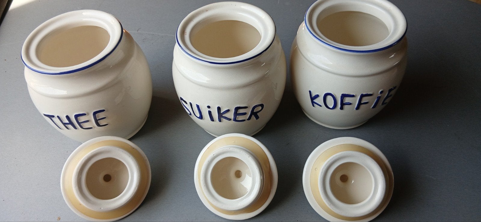 3 poten steen koffie thee en suiker, Ophalen of Verzenden