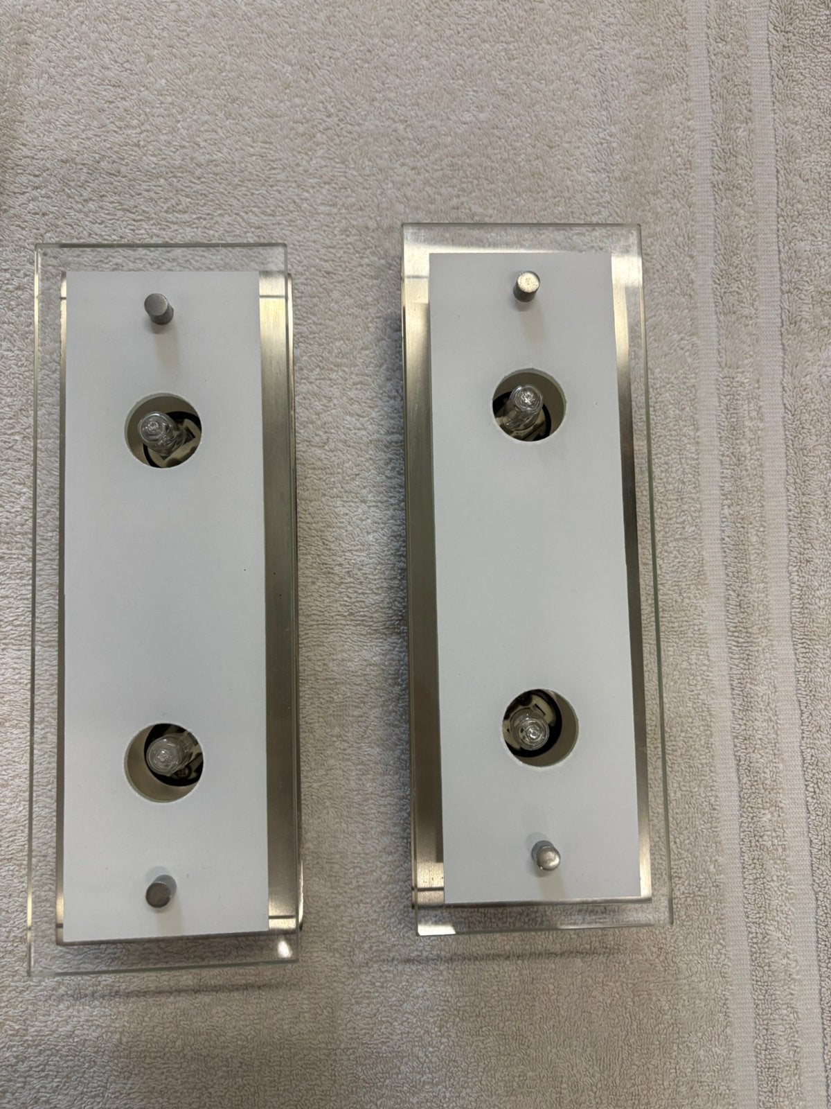 Paire d'appliques design inox et verre • Lot à 39 €, Enlèvement, Utilisé, Inox