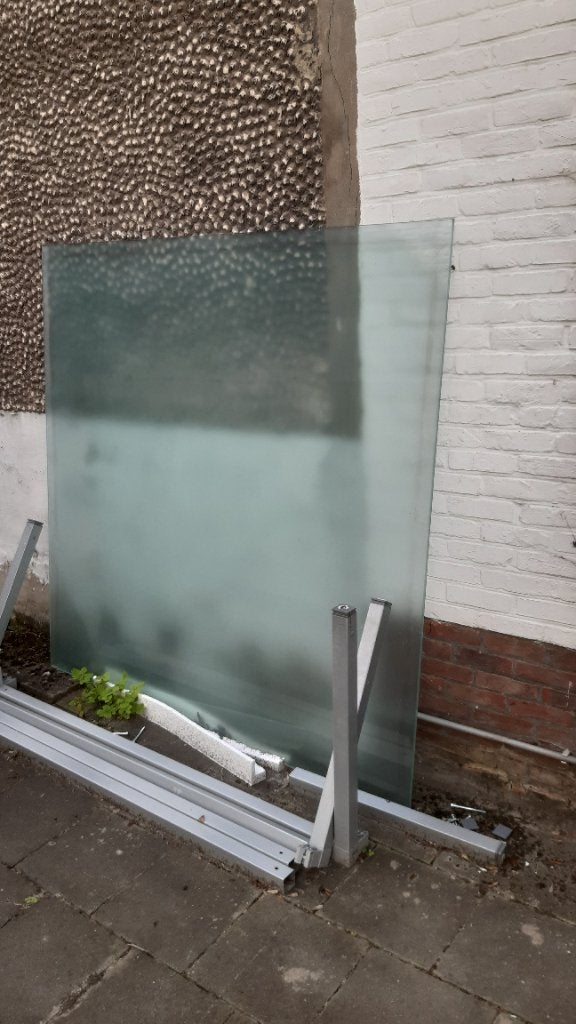 Glazen eettafel, Huis en Inrichting, Tafels | Eettafels, Ophalen, Gebruikt, Glas, 150 tot 200 cm