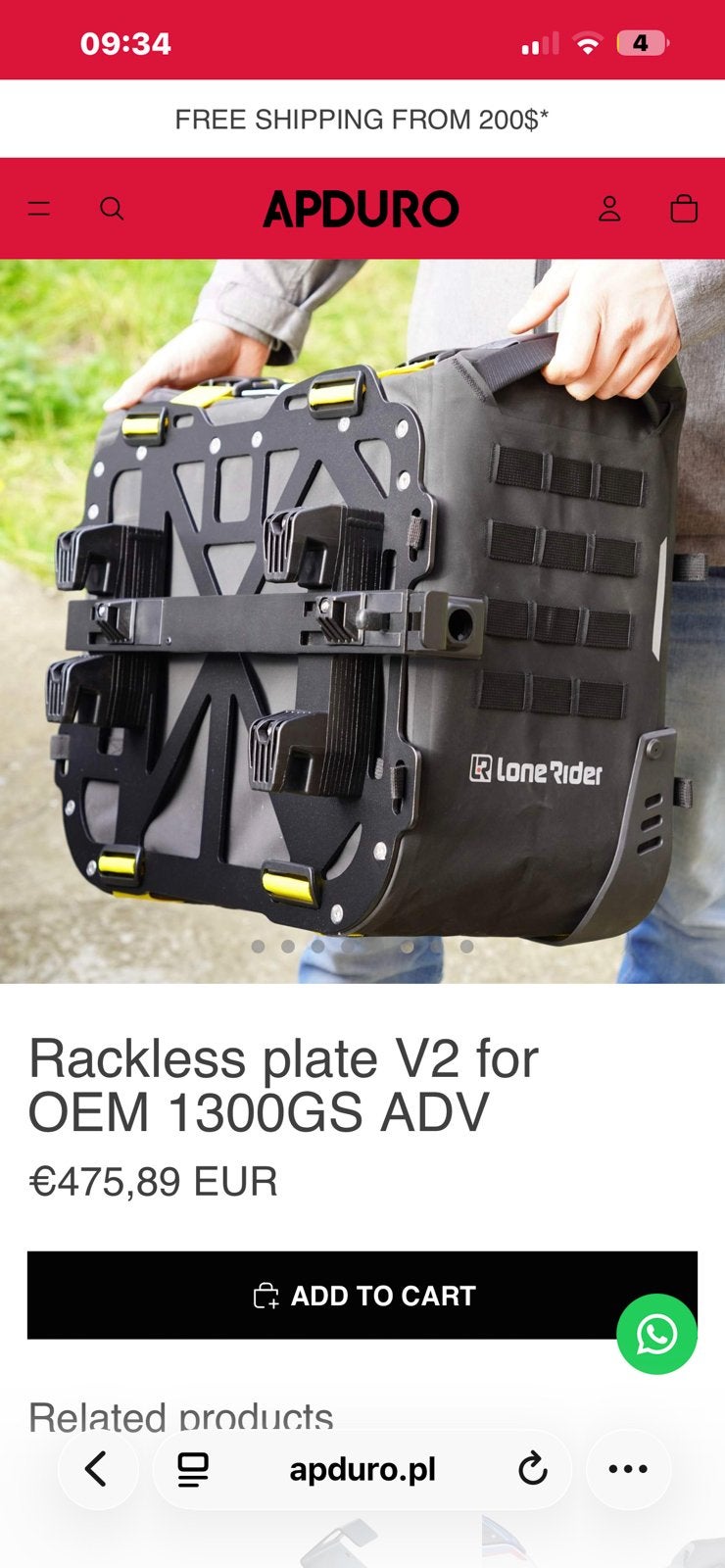 APDURO - RACKLESS POUR VALISE LONE RIDER  R1300 GSA, Motos, Enlèvement, Neuf