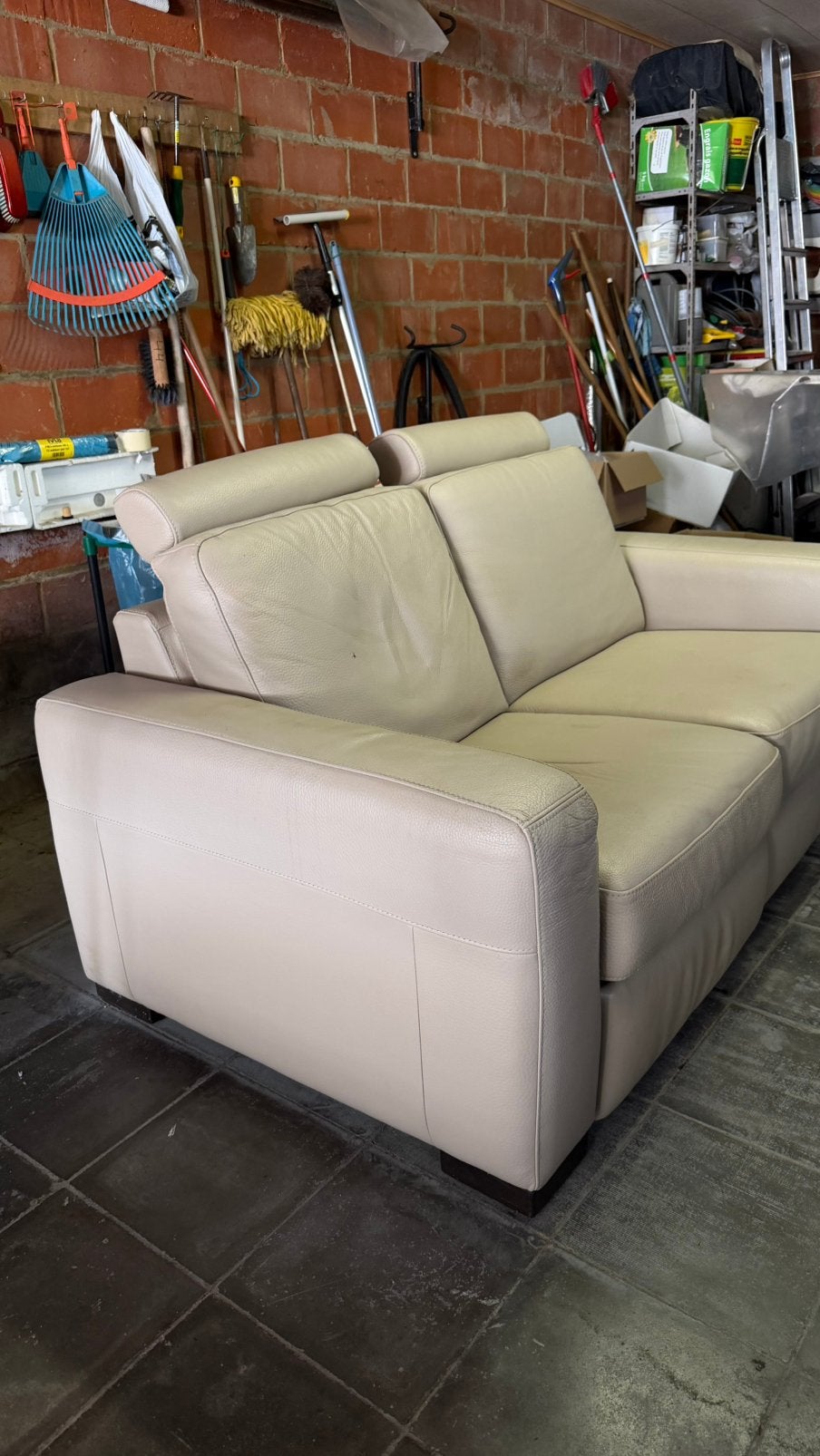 Beige lederen zetel, Huis en Inrichting, Ophalen, Zo goed als nieuw