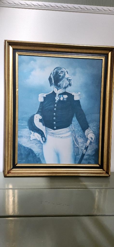 Schilderij hond in kostuum, Antiek en Kunst, Ophalen