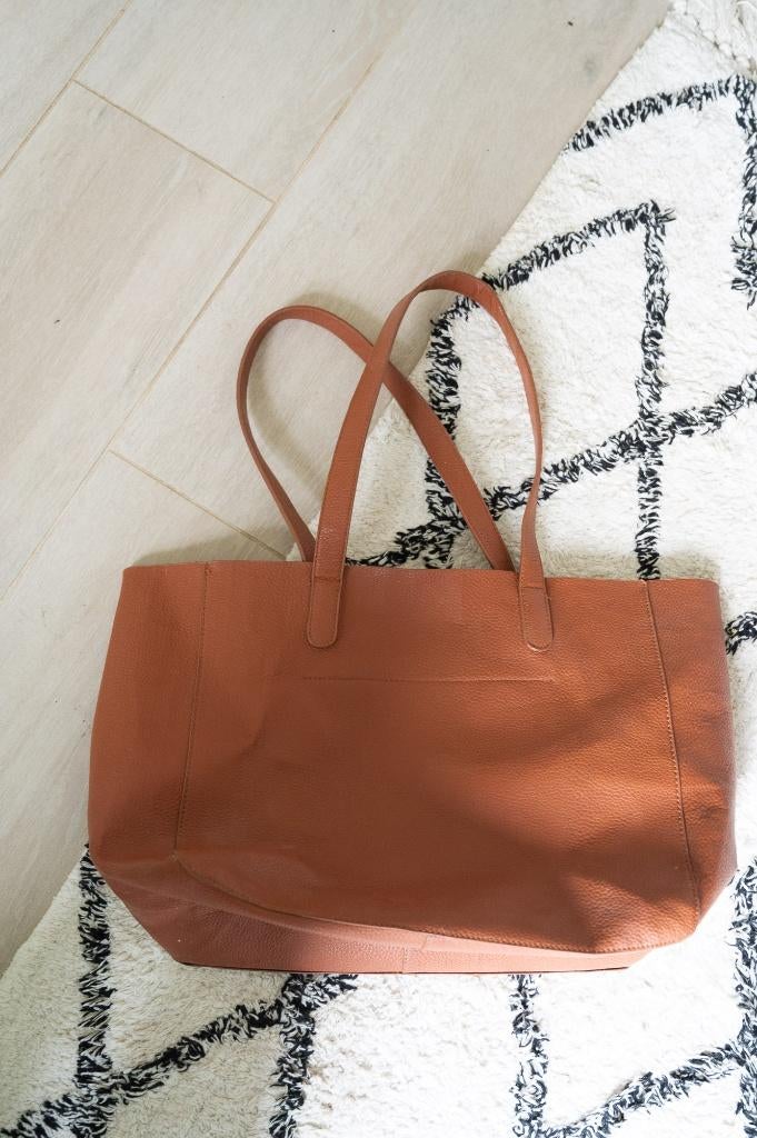 Lederkleurige shopper, Handtassen en Accessoires, Tassen | Damestassen, Ophalen, Gebruikt, Bruin, Shopper