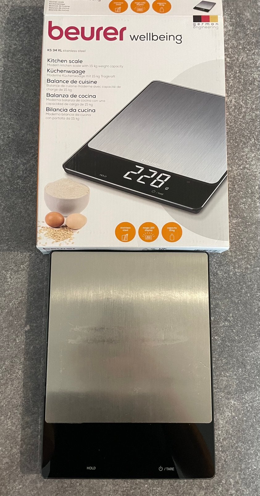 Balance de cuisine, Beurer, 15kg, inox, Electroménager, Enlèvement ou Envoi, 10 à 50 kg, Balance de cuisine, 1 à 500 grammes