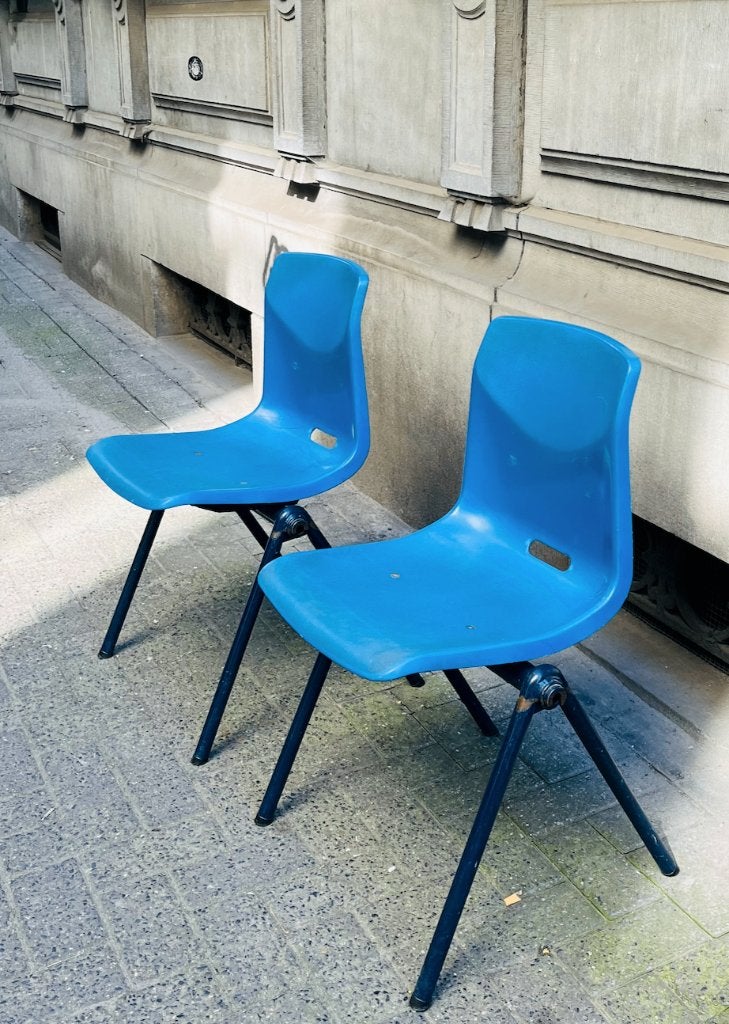 Blauwe Galvanitas stoelen - 12 stapelbare stoelen, Jardin & Terrasse, Chaises de jardin, Enlèvement, Utilisé, Empilable