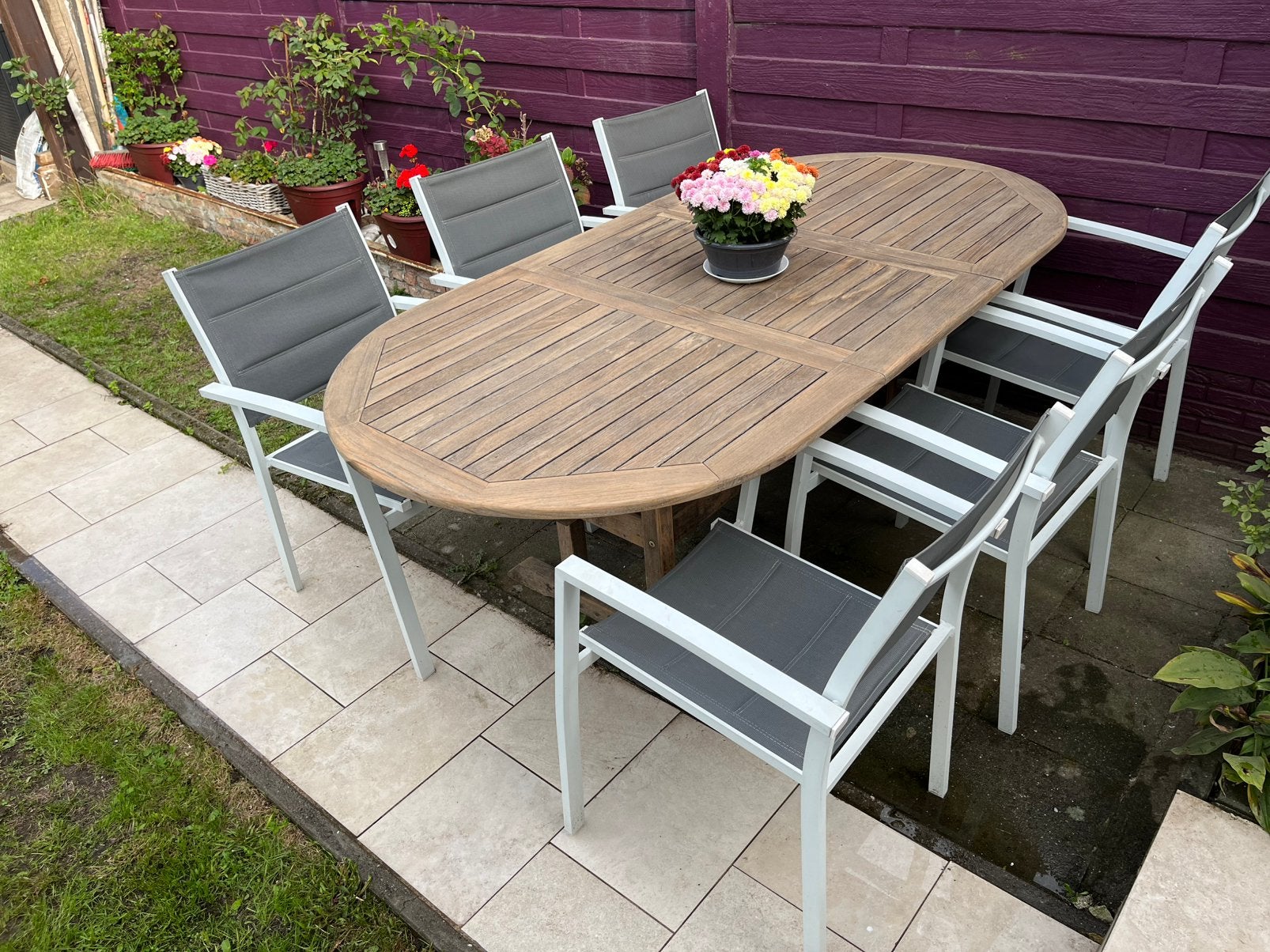 Teak Uitschuiftafel 150 of 200 x100cm ovaal, Tuin en Terras, Ophalen, Zo goed als nieuw