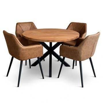 5 delige eethoek Mango rond 120cm tafel+4 stoelen, Enlèvement ou Envoi, Rond, Métal