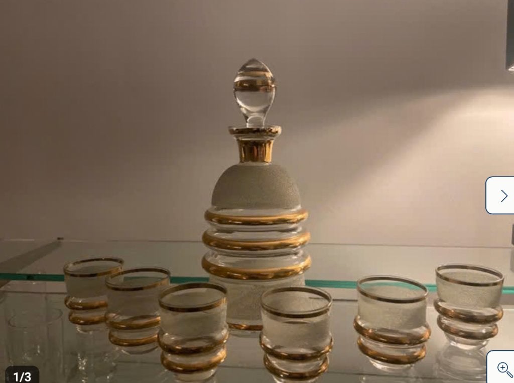 art-déco karaf en 6 glazen (Booms glas), Ophalen